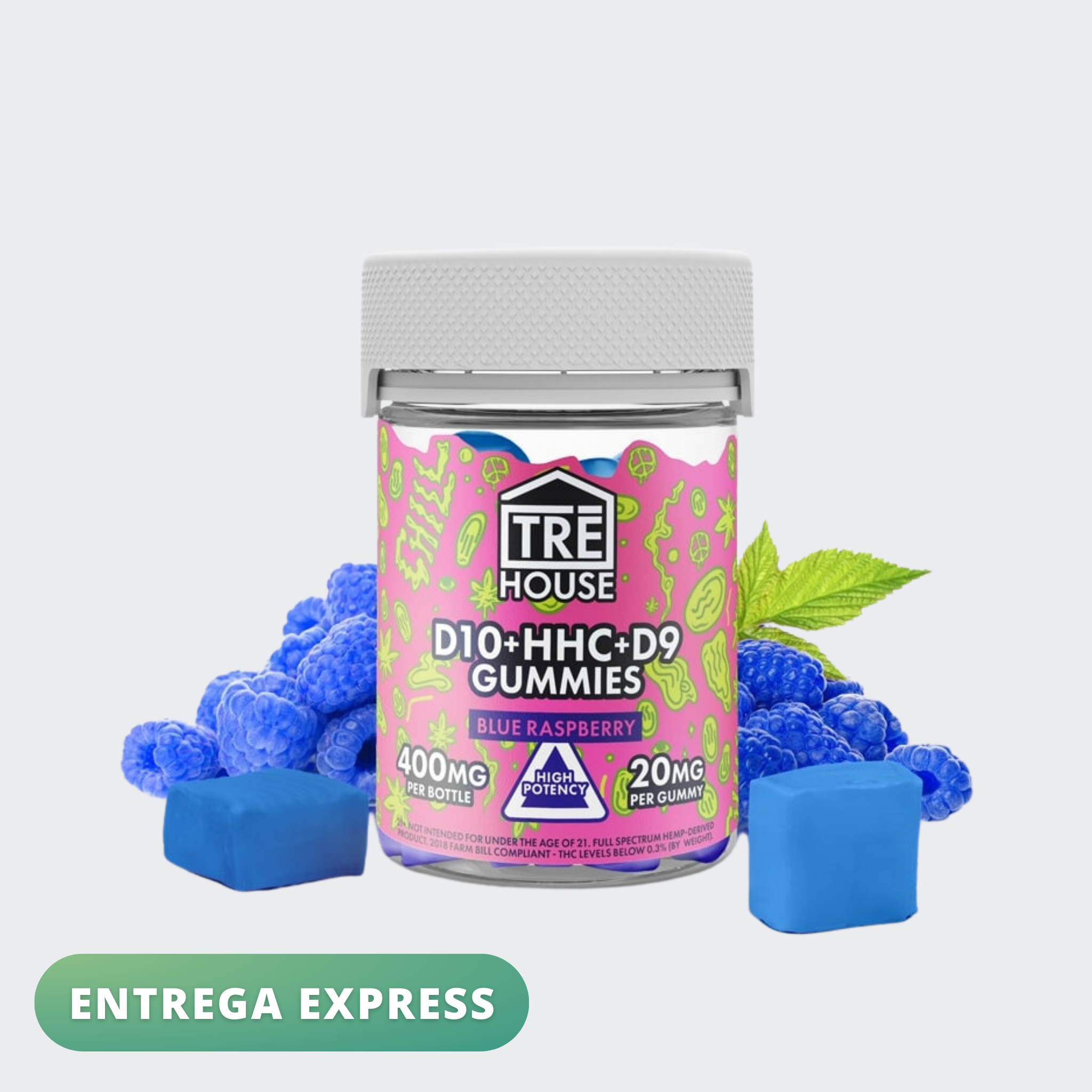 Gomitas Blue Raspberry Delta 10/HHC/Delta 9 - Tre House - 20mg por Gomita - Mora Azul