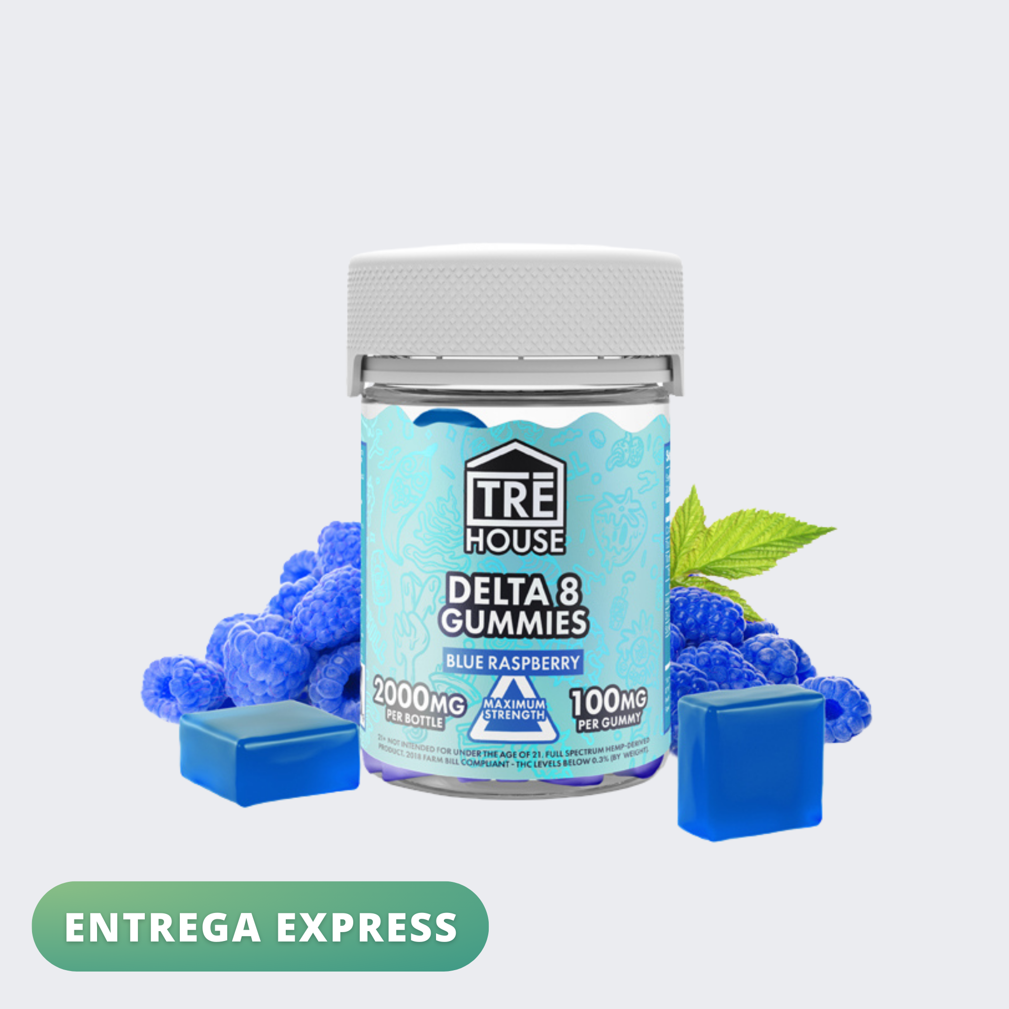 Gomitas Blue Raspberry Delta 8 - Tre House - 100mg por Gomita - Mora Azul - Máxima Potencia