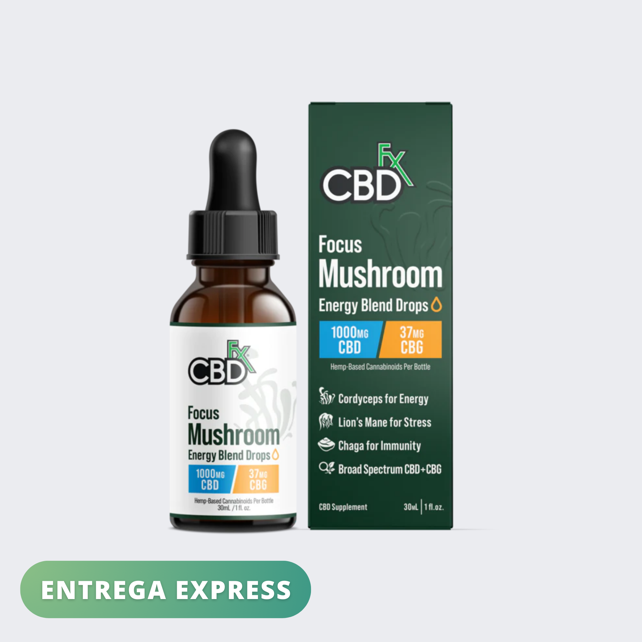 Tintura Focus - Energetizante con CBD, CBG y Hongos - CBDfx- 1000mg - CBD Amplio Espectro